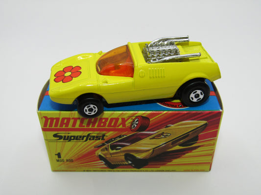 Matchbox Superfast 1B Mod Rod FLOWER Label Orange Interior Unpainted Base