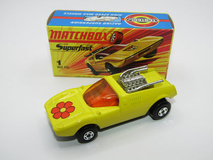 Matchbox Superfast 1B Mod Rod FLOWER Label Orange Interior Unpainted Base