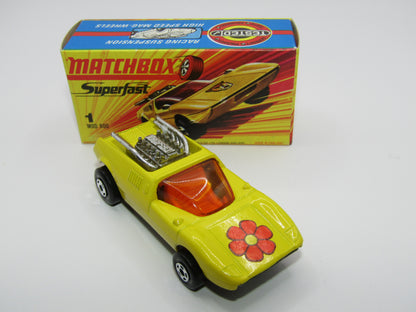 Matchbox Superfast 1B Mod Rod FLOWER Label Orange Interior Unpainted Base