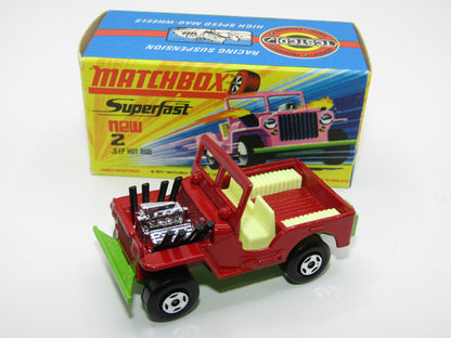 Matchbox Superfast 2B Jeep Hot Rod Red, GREEN Base 4 Spoke Wheels