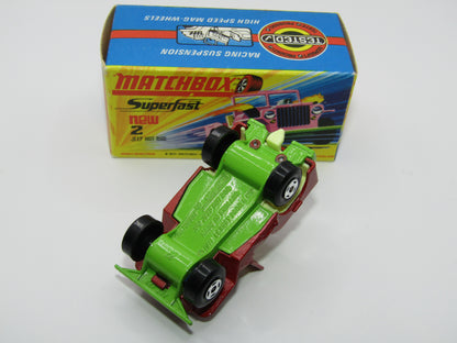 Matchbox Superfast 2B Jeep Hot Rod Red, GREEN Base 4 Spoke Wheels