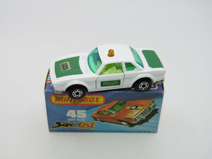 Matchbox Superfast 45B BMW 3.0 CSL White Yellow Roof Light Polizei RARE