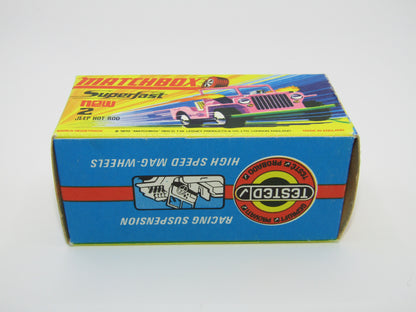 Matchbox Superfast 2B Jeep Hot Rod Red, GREEN Base 4 Spoke Wheels