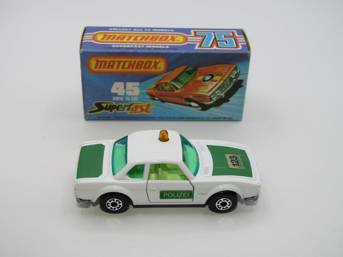 Matchbox Superfast 45B BMW 3.0 CSL White Yellow Roof Light Polizei RARE
