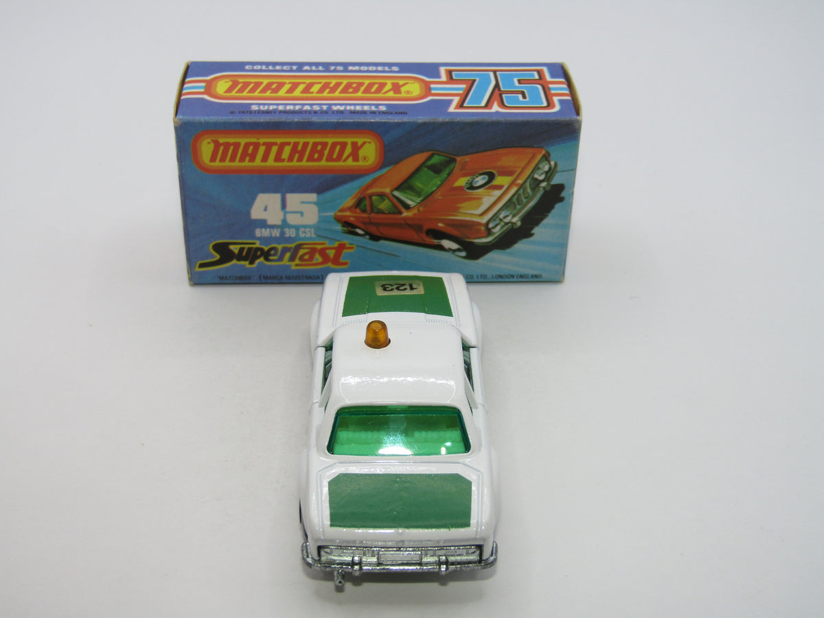 Matchbox Superfast 45B BMW 3.0 CSL White Yellow Roof Light Polizei RARE