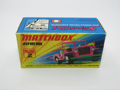 Matchbox Superfast 2B Jeep Hot Rod, Dark PINK Dayglow Yellow Green Base 4 Spoke Wheels