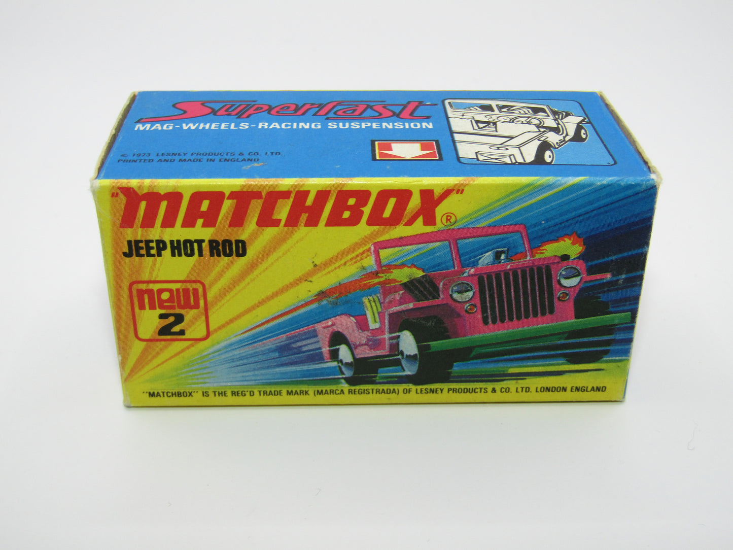 Matchbox Superfast 2B Jeep Hot Rod, Dark PINK Dayglow Yellow Green Base 4 Spoke Wheels