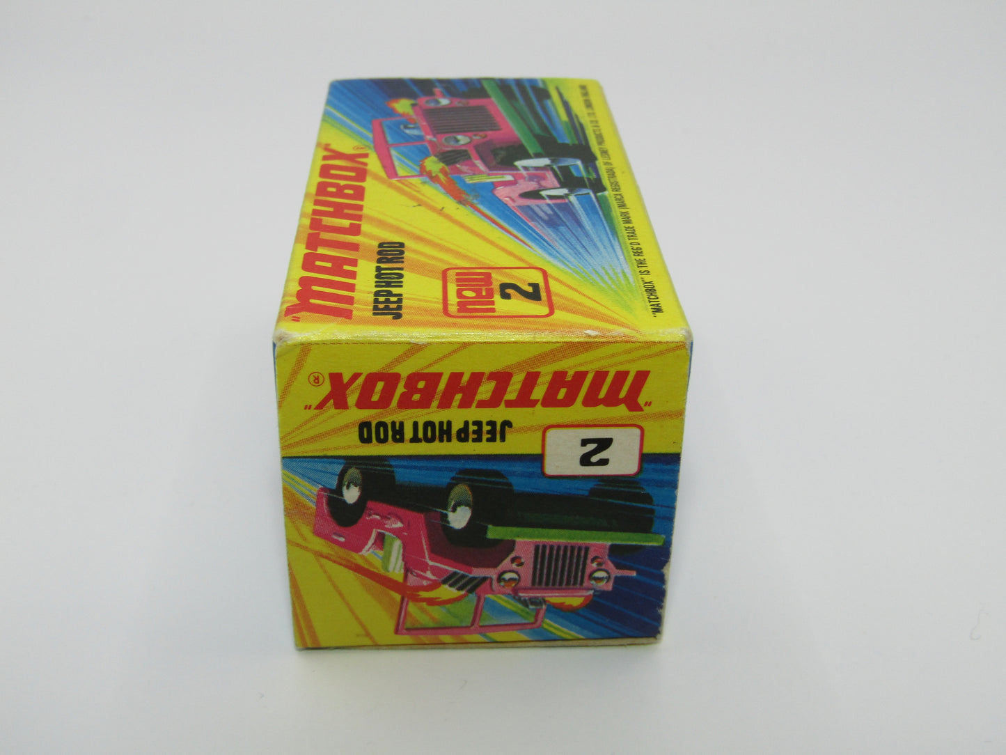 Matchbox Superfast 2B Jeep Hot Rod, Dark PINK Dayglow Yellow Green Base 4 Spoke Wheels