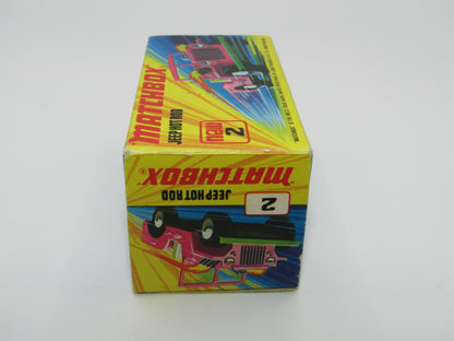 Matchbox Superfast 2B Jeep Hot Rod, Dark PINK Dayglow Yellow Green Base 4 Spoke Wheels