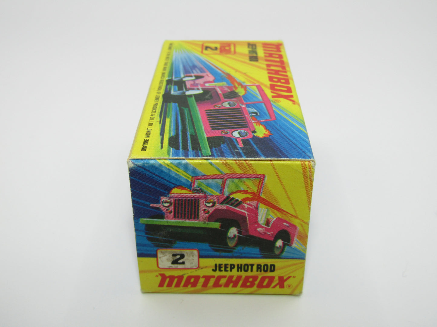 Matchbox Superfast 2B Jeep Hot Rod, Dark PINK Dayglow Yellow Green Base 4 Spoke Wheels