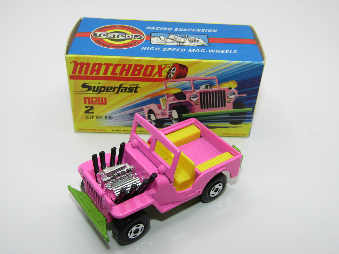 Matchbox Superfast 2B Jeep Hot Rod, Hot Pink, DARK YELLOW Interior