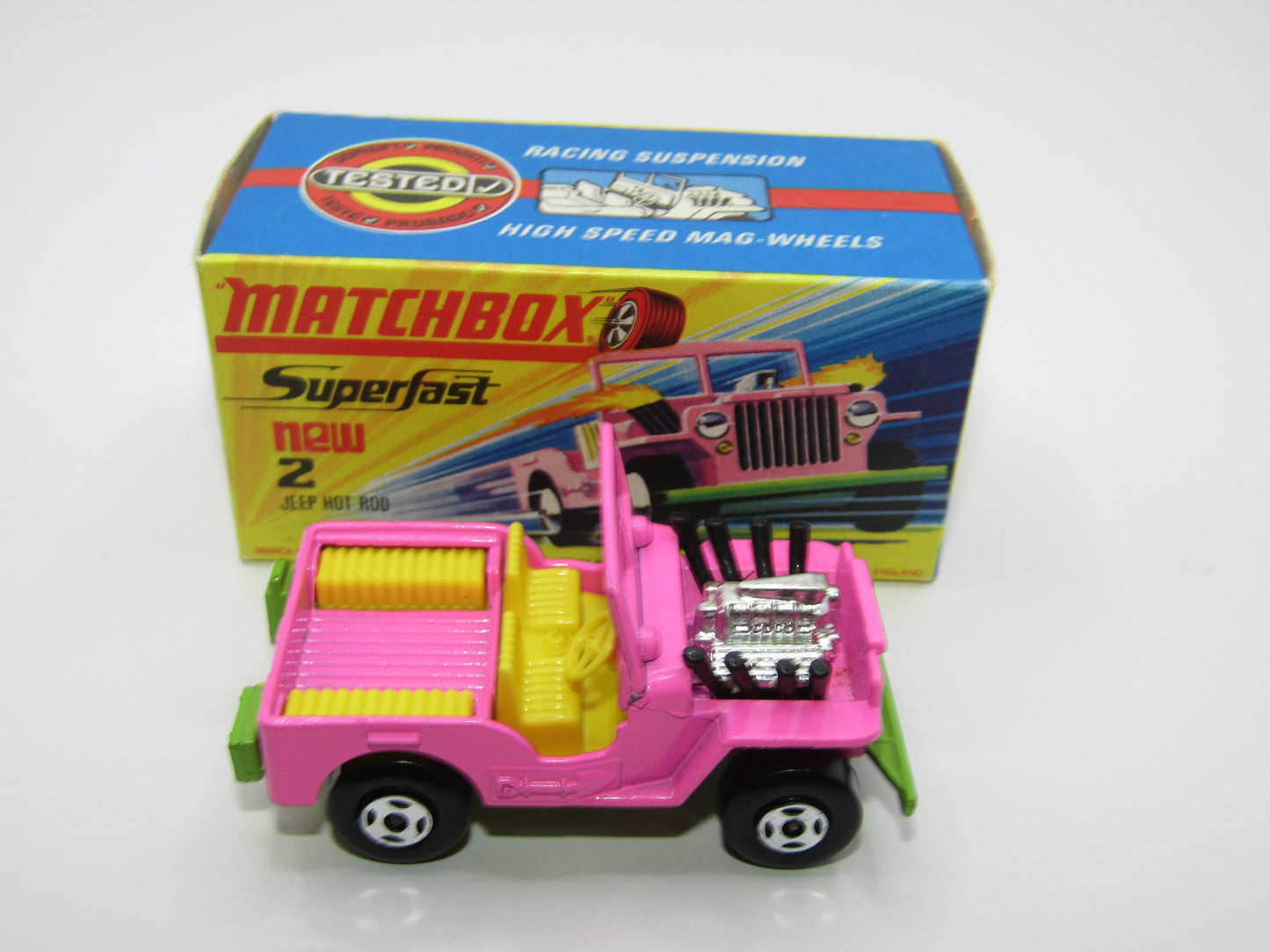 Matchbox Superfast 2B Jeep Hot Rod, Hot Pink, DARK YELLOW Interior