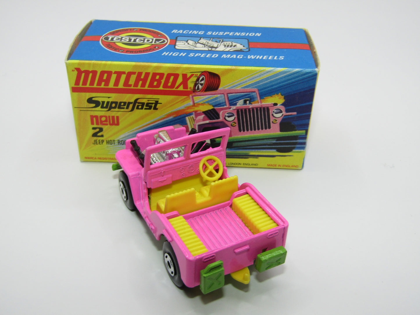 Matchbox Superfast 2B Jeep Hot Rod, Hot Pink, DARK YELLOW Interior
