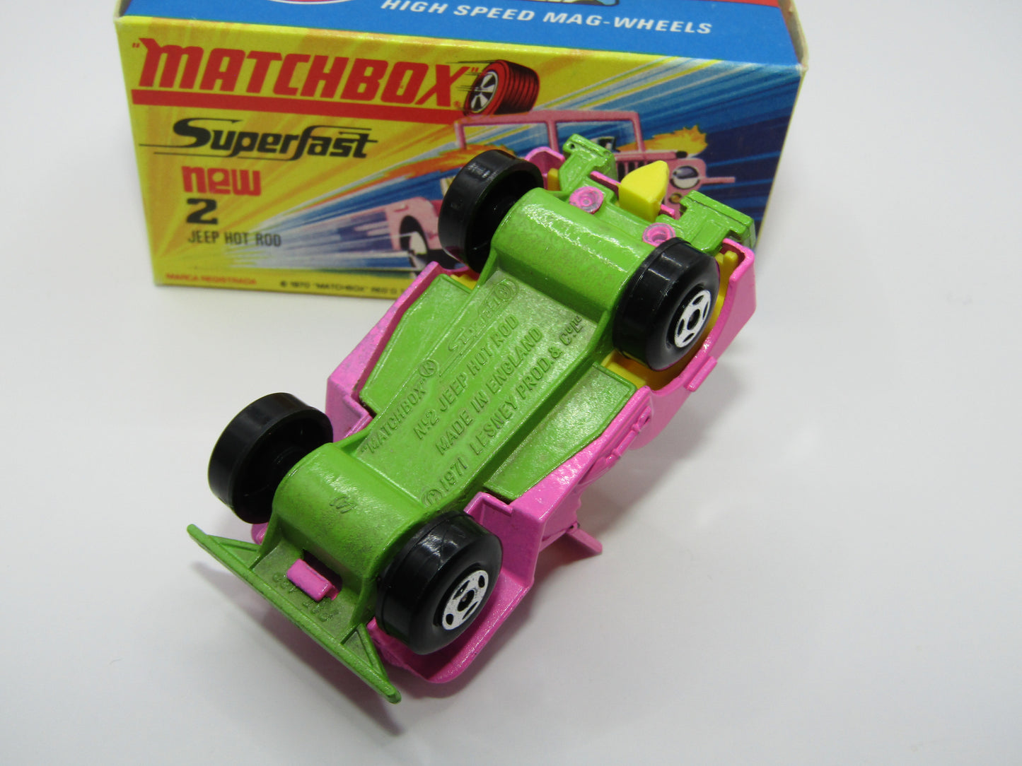 Matchbox Superfast 2B Jeep Hot Rod, Hot Pink, DARK YELLOW Interior