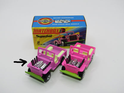Matchbox Superfast 2B Jeep Hot Rod, ORCHID PINK 4 Spoke Wheels