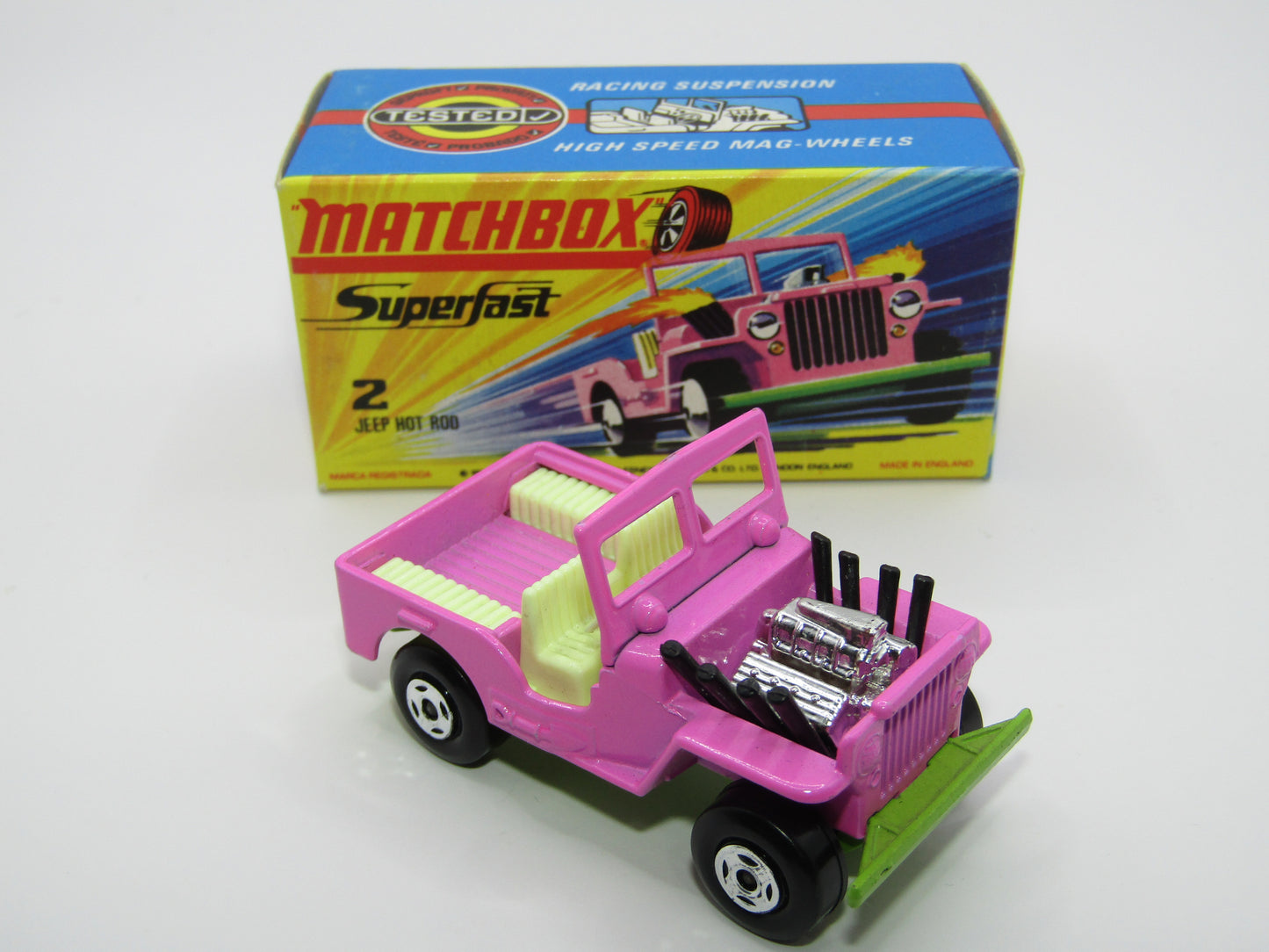 Matchbox Superfast 2B Jeep Hot Rod, ORCHID PINK 4 Spoke Wheels
