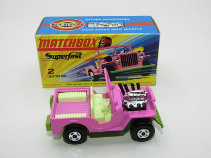 Matchbox Superfast 2B Jeep Hot Rod, ORCHID PINK 4 Spoke Wheels