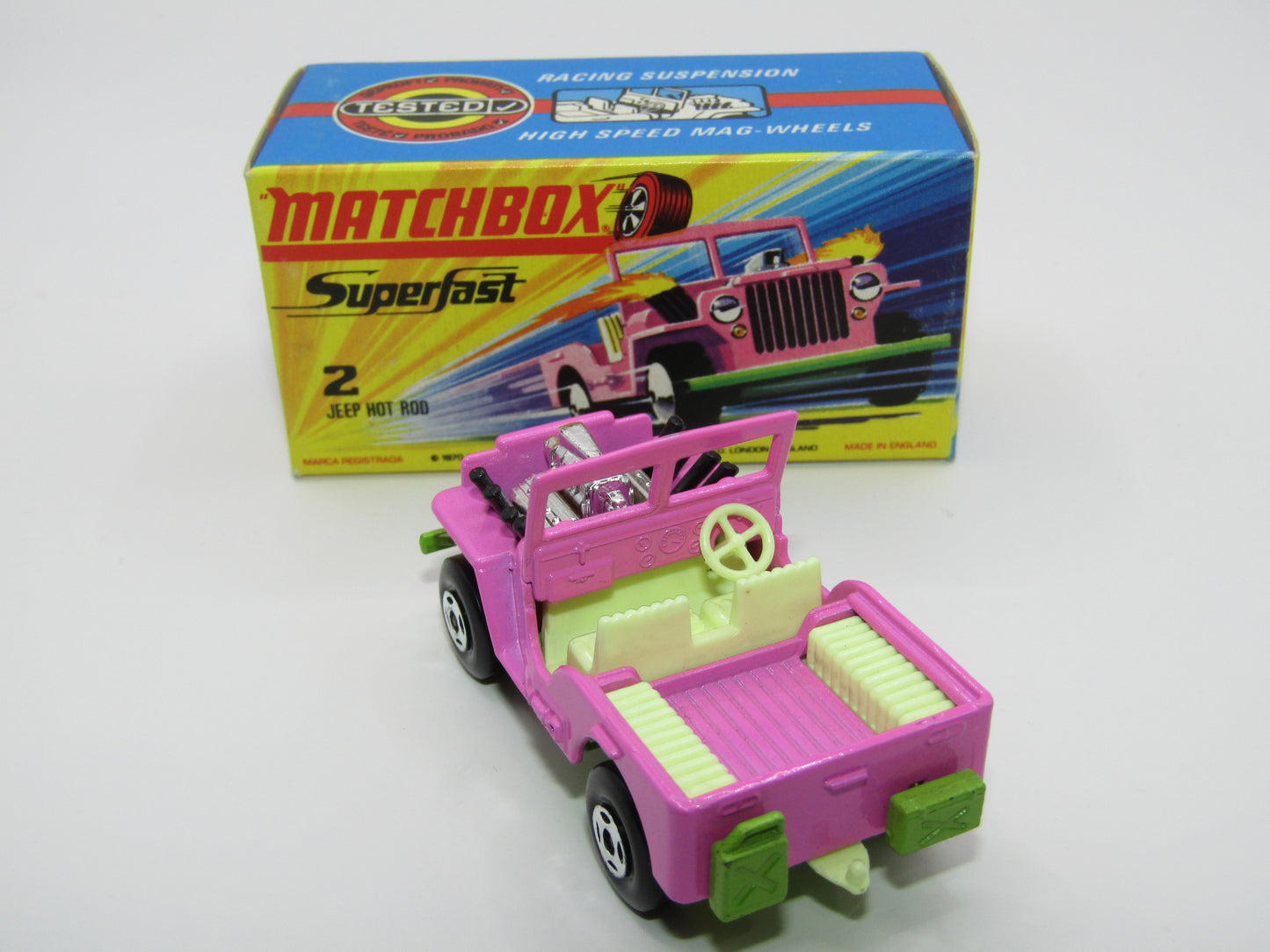 Matchbox Superfast 2B Jeep Hot Rod, ORCHID PINK 4 Spoke Wheels
