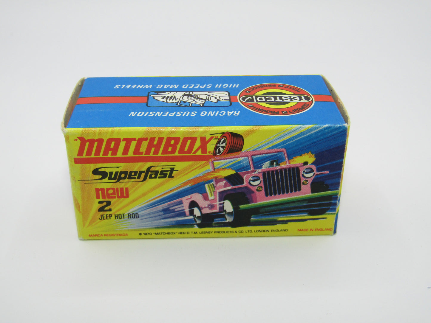 Matchbox Superfast 2B Jeep Hot Rod, Light PINK Dayglow Yellow Green Base 4 Spoke Wheels