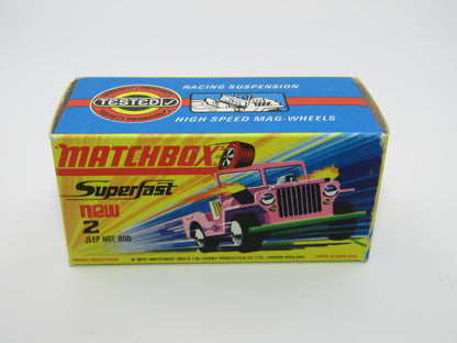 Matchbox Superfast 2B Jeep Hot Rod, Light PINK Dayglow Yellow Green Base 4 Spoke Wheels