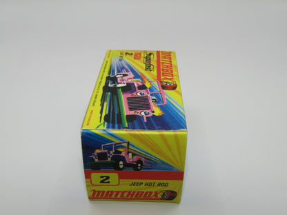 Matchbox Superfast 2B Jeep Hot Rod, Light PINK Dayglow Yellow Green Base 4 Spoke Wheels