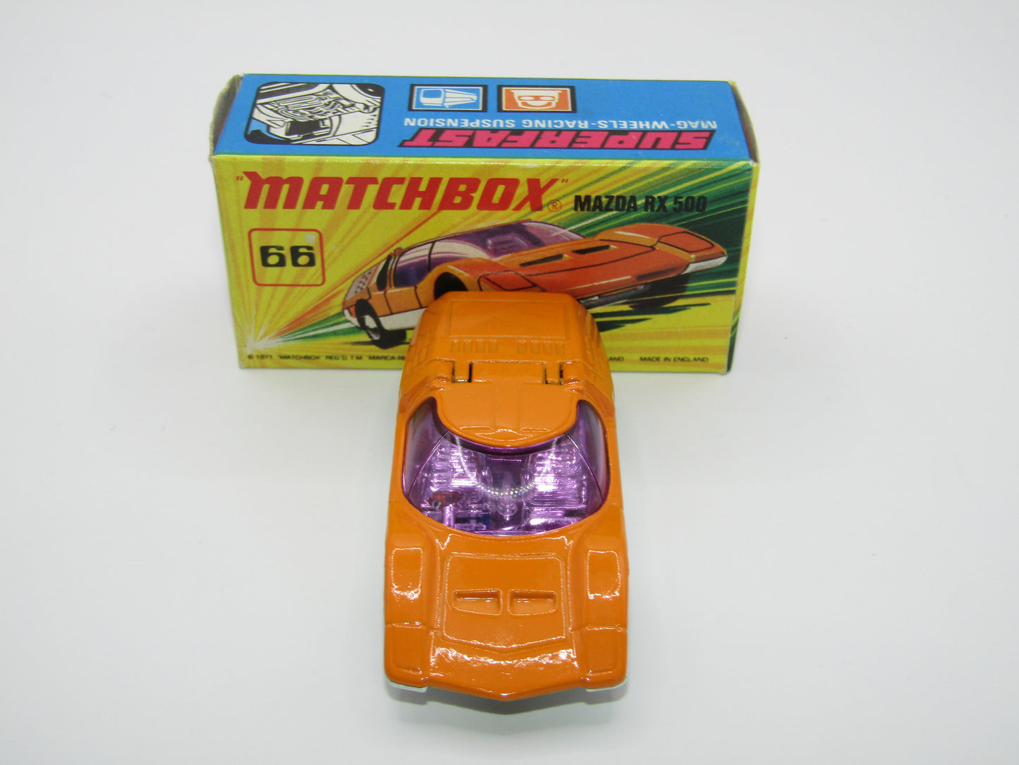 Matchbox Superfast 66B Mazda RX500 DARK Orange, White Base