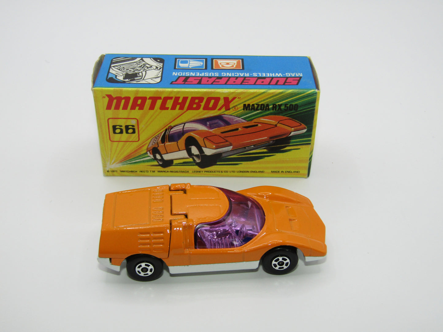 Matchbox Superfast 66B Mazda RX500 DARK Orange, White Base