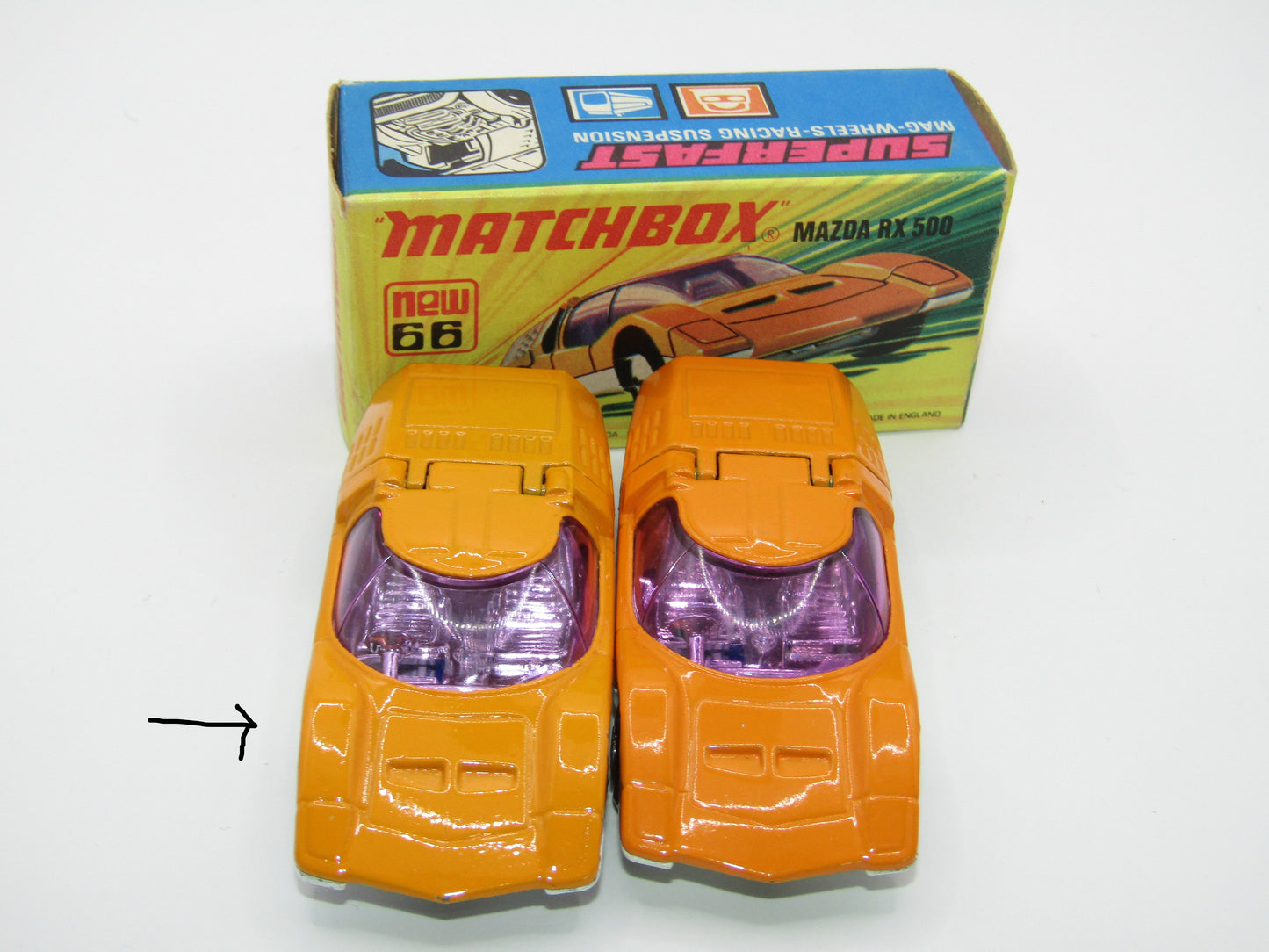 Matchbox Superfast 66B Mazda RX500 LIGHT Orange White Base