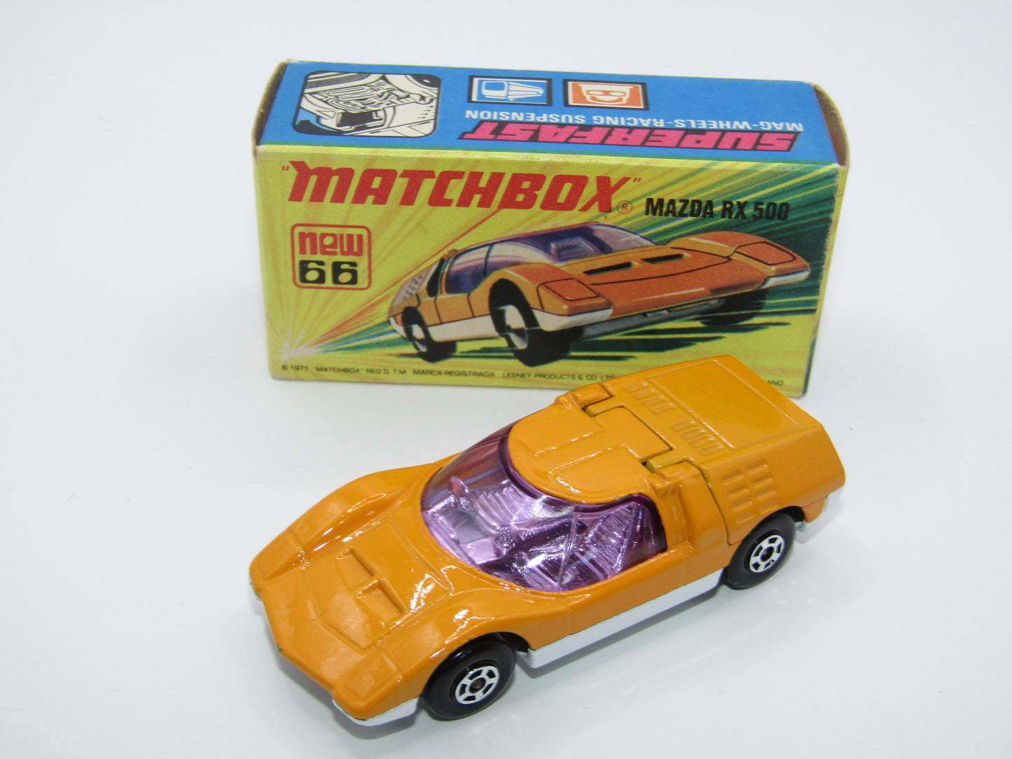 Matchbox Superfast 66B Mazda RX500 LIGHT Orange White Base