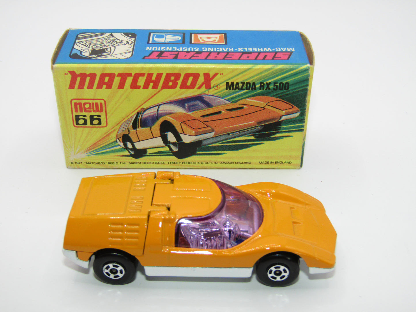 Matchbox Superfast 66B Mazda RX500 LIGHT Orange White Base