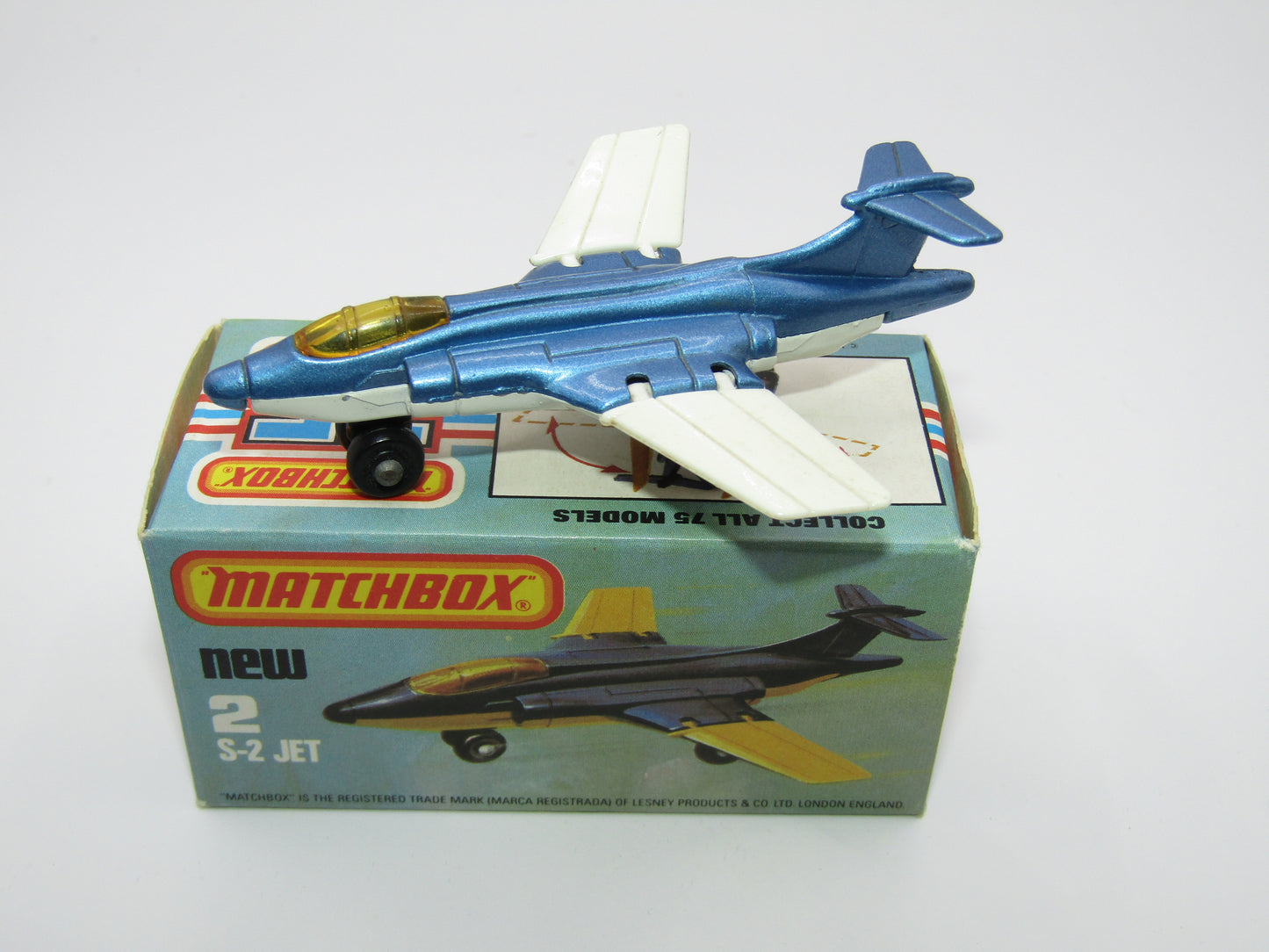 Matchbox Superfast 2D S2 Jet Metallic Blue & White Plain Wings AMBER Windows