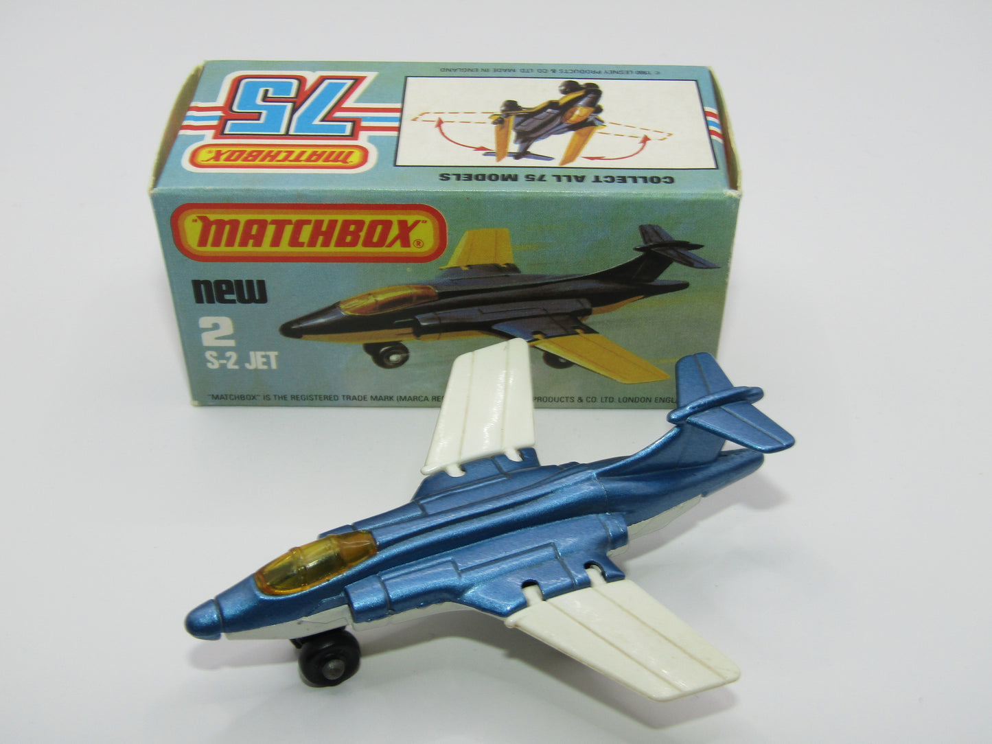 Matchbox Superfast 2D S2 Jet Metallic Blue & White Plain Wings AMBER Windows