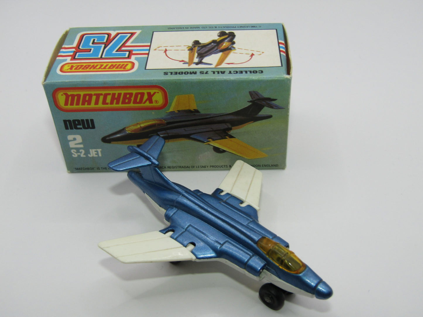 Matchbox Superfast 2D S2 Jet Metallic Blue & White Plain Wings AMBER Windows