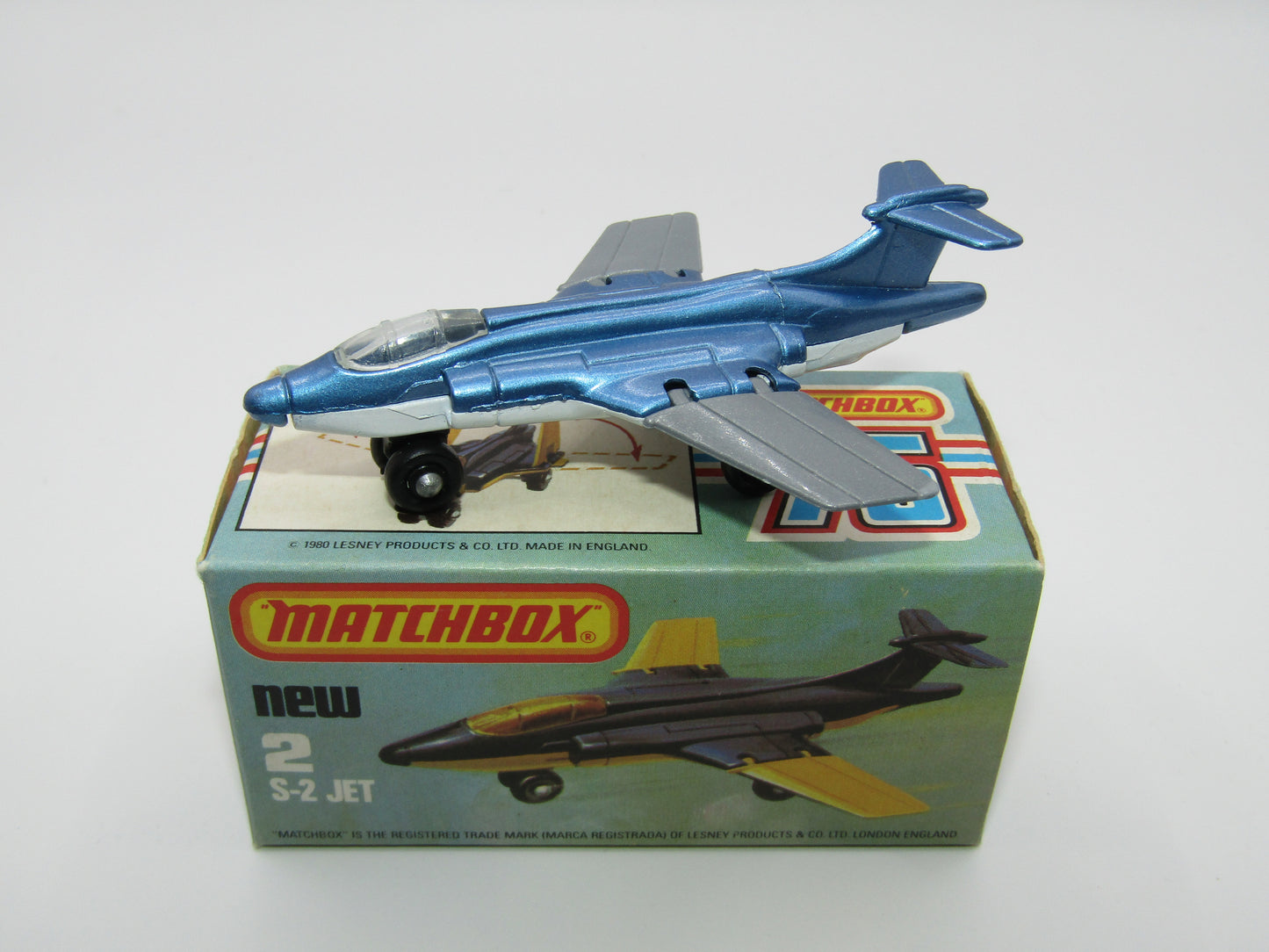 Matchbox Superfast 2D S2 Jet Metallic Blue & Grey PLAIN wings No Tampo