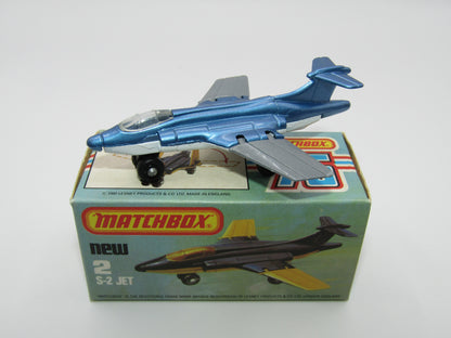 Matchbox Superfast 2D S2 Jet Metallic Blue & Grey PLAIN wings No Tampo