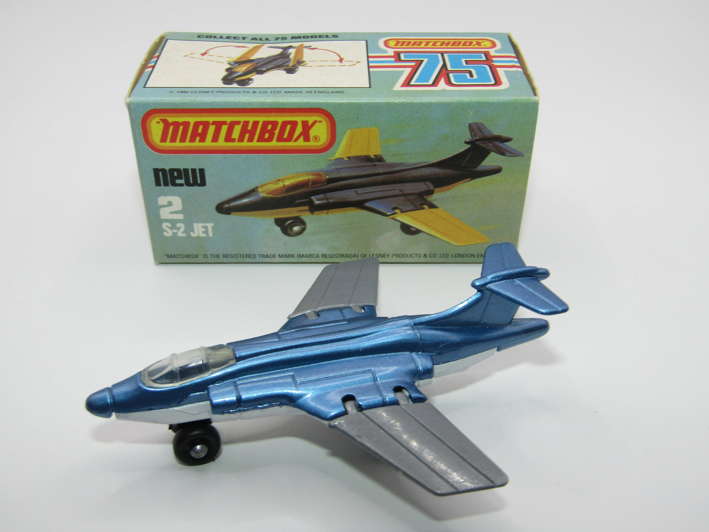 Matchbox Superfast 2D S2 Jet Metallic Blue & Grey PLAIN wings No Tampo