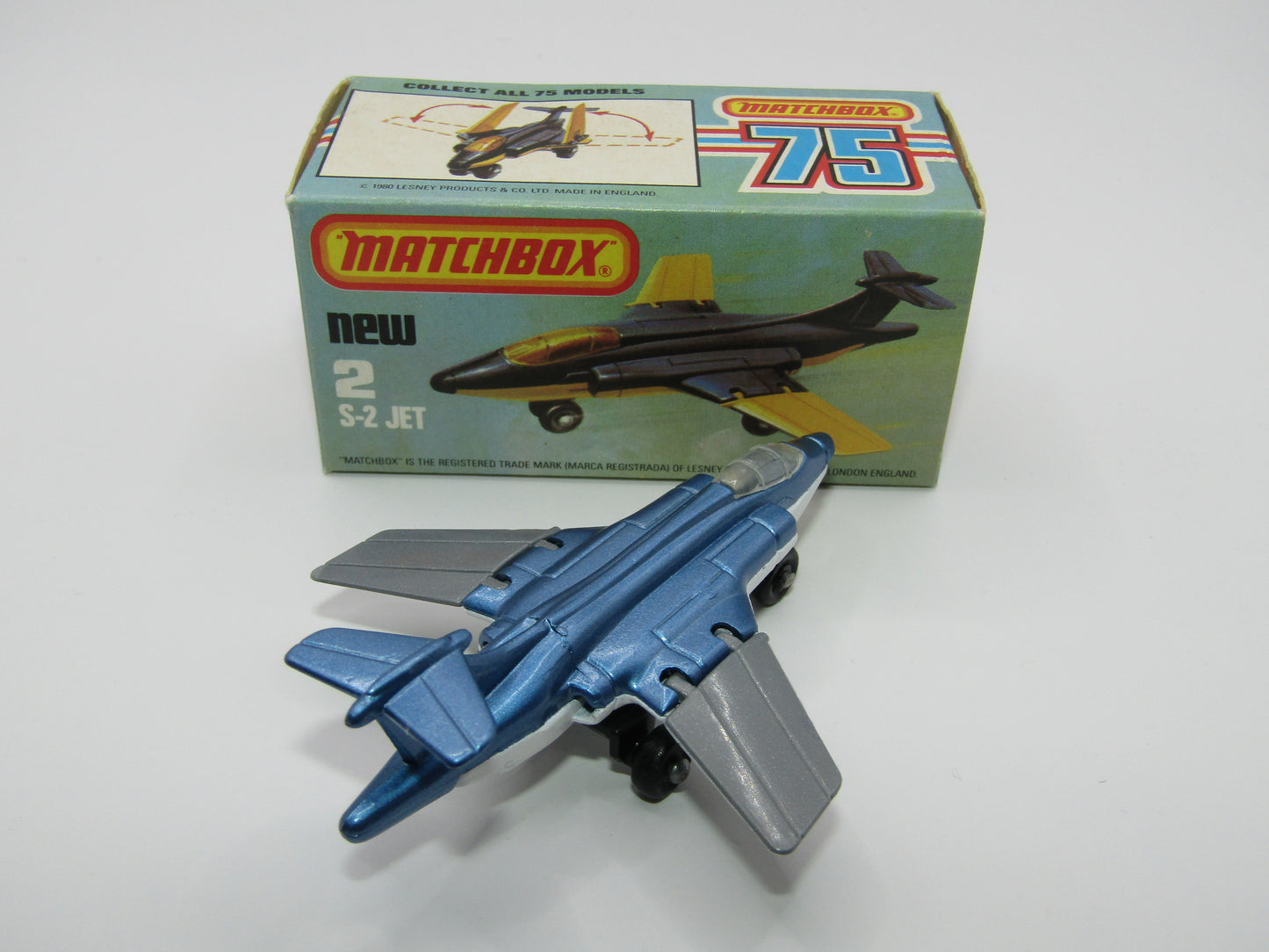 Matchbox Superfast 2D S2 Jet Metallic Blue & Grey PLAIN wings No Tampo