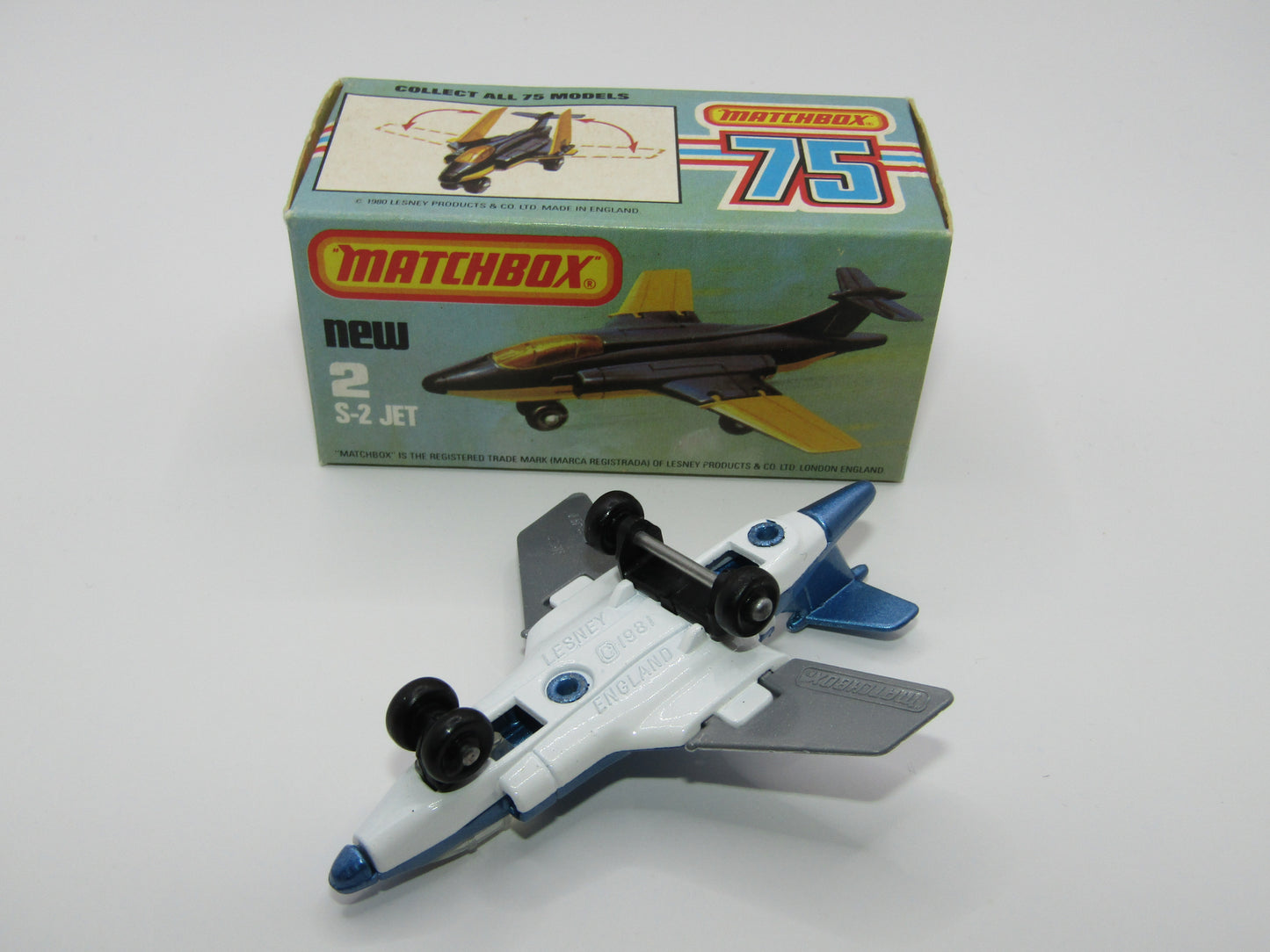 Matchbox Superfast 2D S2 Jet Metallic Blue & Grey PLAIN wings No Tampo