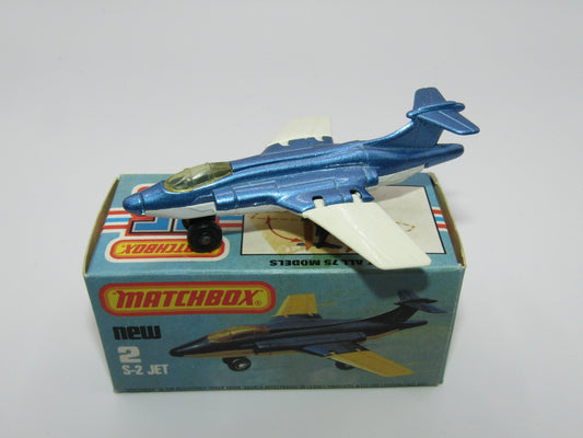 Matchbox Superfast 2D S2 Jet Metallic Blue & White PLAIN wings No Tampo