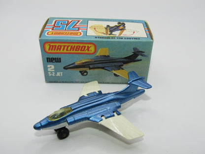 Matchbox Superfast 2D S2 Jet Metallic Blue & White PLAIN wings No Tampo