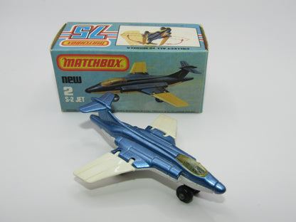 Matchbox Superfast 2D S2 Jet Metallic Blue & White PLAIN wings No Tampo