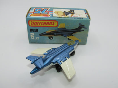 Matchbox Superfast 2D S2 Jet Metallic Blue & White PLAIN wings No Tampo