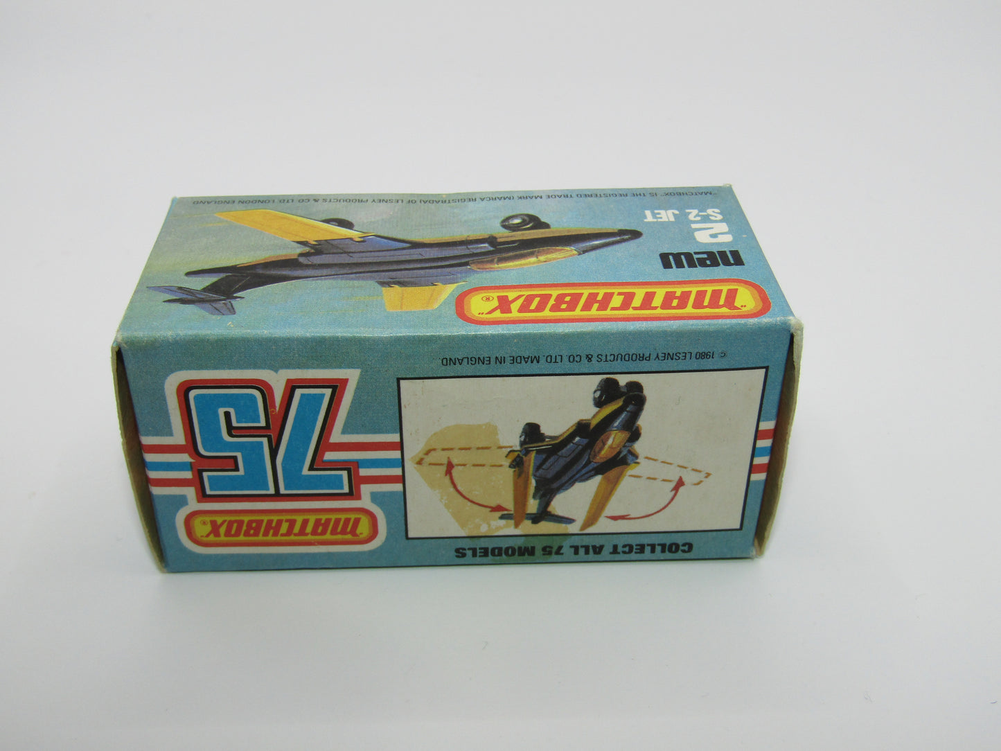 Matchbox Superfast 2D S2 Jet Metallic Blue & White PLAIN wings No Tampo