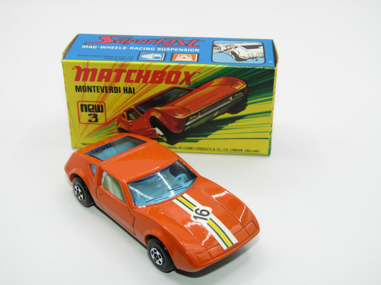 Matchbox Superfast 3B Monteverdi Hai Dark Orange "16" Label, Unpainted Base