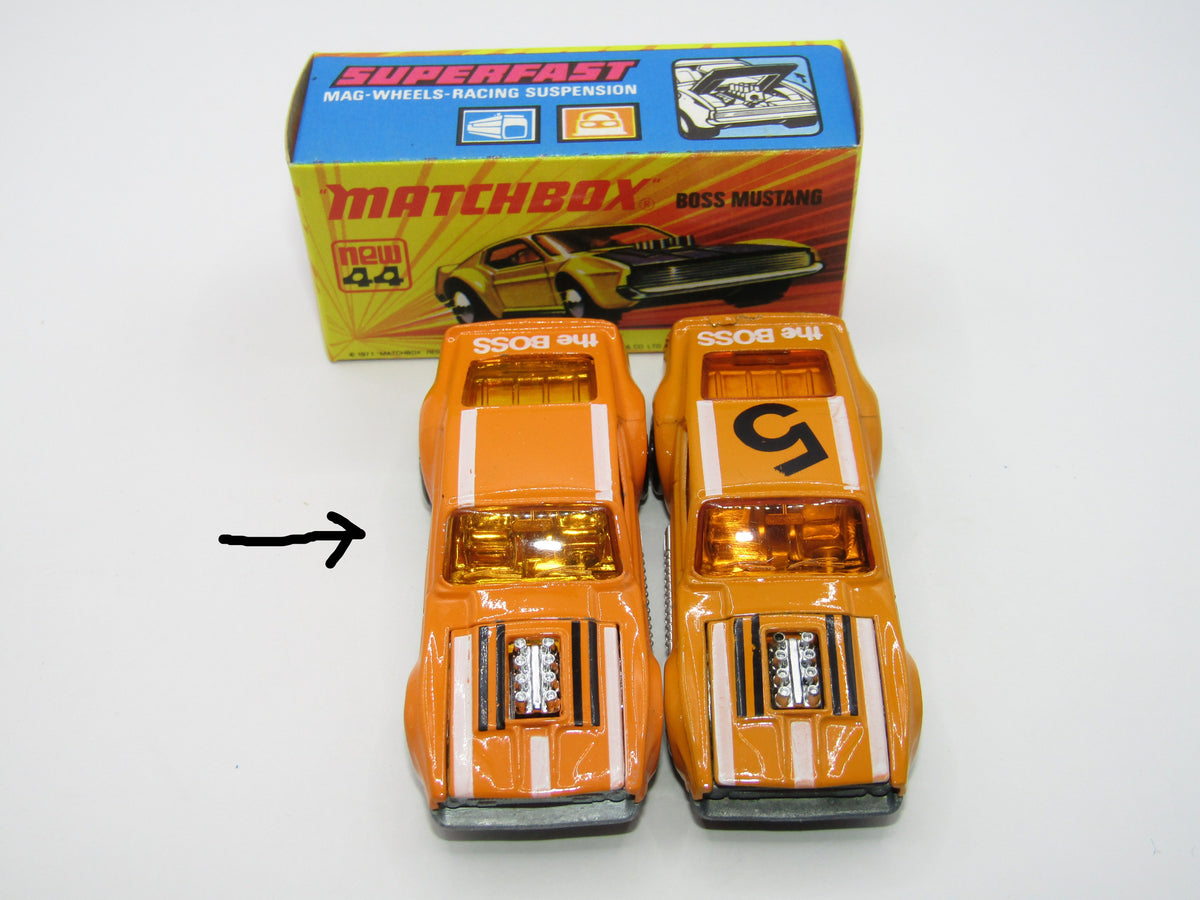Matchbox Superfast 44B Boss Mustang Pre-Pro Colour Trial PEACHY Orange RARE