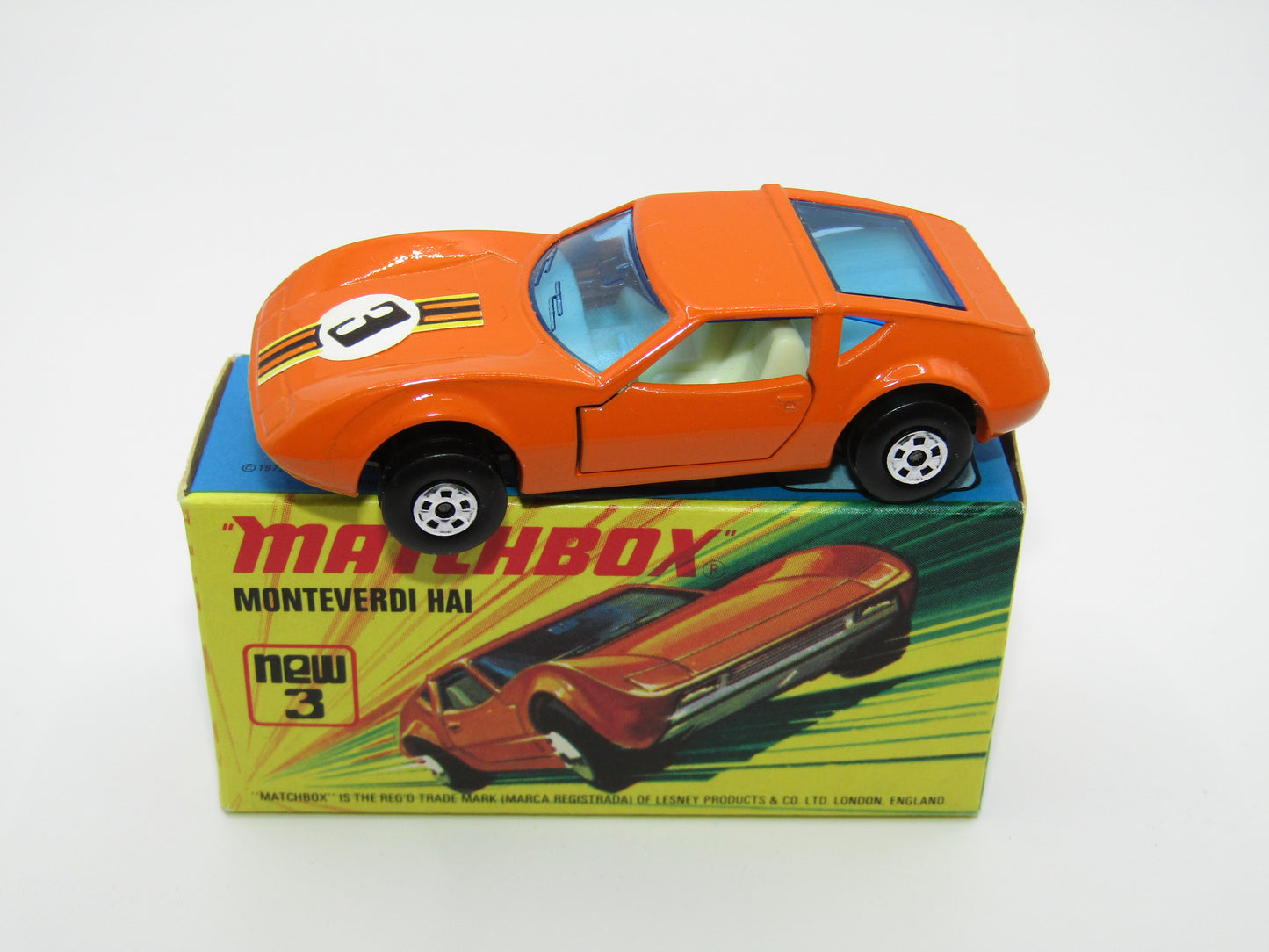 Matchbox Superfast 3B Monteverdi Hai Orange "3" Label BLACK Base