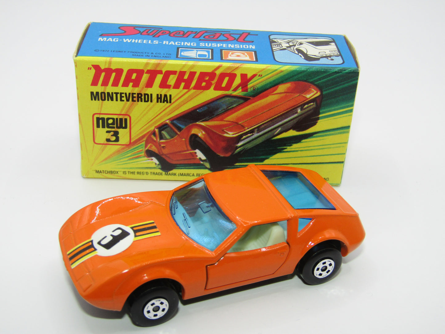 Matchbox Superfast 3B Monteverdi Hai Orange "3" Label BLACK Base