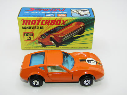 Matchbox Superfast 3B Monteverdi Hai Orange "3" Label BLACK Base