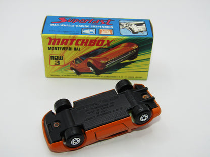 Matchbox Superfast 3B Monteverdi Hai Orange "3" Label BLACK Base