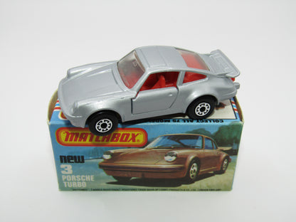 Matchbox Superfast 3C Porsche Turbo MATT SILVER GREY body, Red Interior BROWN Base